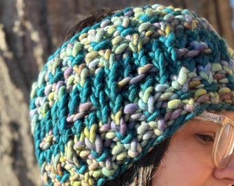 Teal and Blue “Hotdish” Merino Wool Ear Warmer