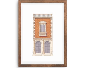 Follie #1 Original painting - classical architecture, illustration, hand drawing, blue print, painting