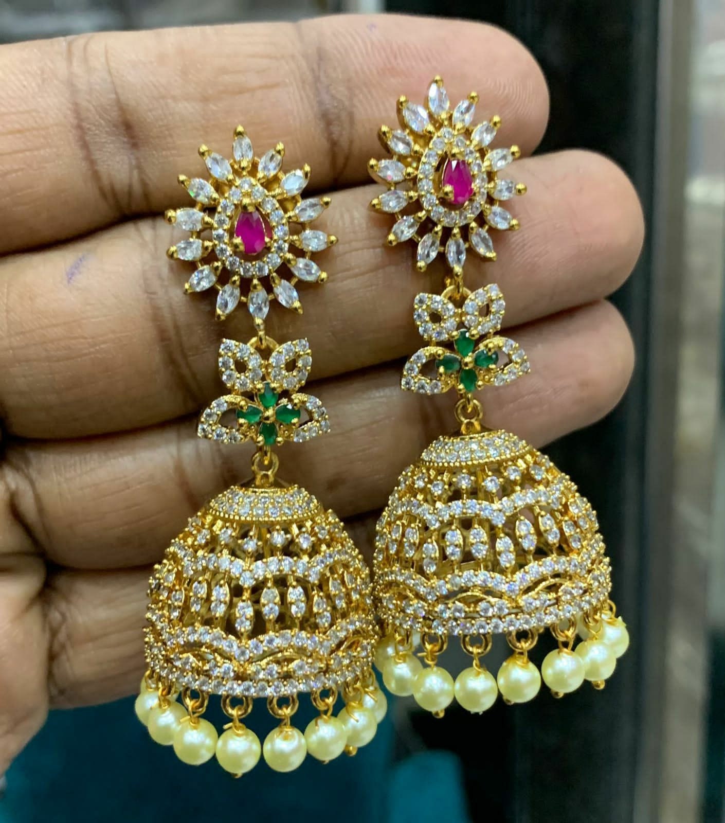 Gold outlet ruby jhumkas