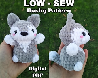 LOW SEW Husky Crochet Pattern, Dog Animal Plushie PDF, Amigurumi Beginner Crochet Pattern, Cute Dog Toy, Dog Pattern