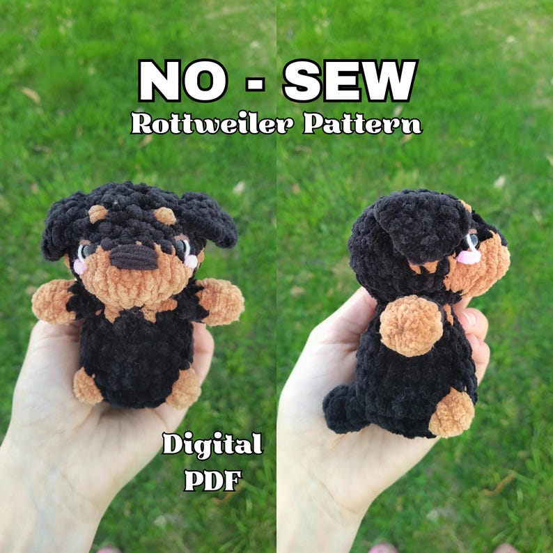 NO SEW Rottweiler Crochet Pattern, Dog Animal Plushie PDF, Amigurumi ...
