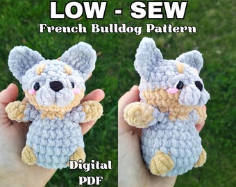 LOW SEW French Bulldog Crochet Pattern, Dog Animal Plushie PDF, Amigurumi Beginner Crochet Pattern, Cute Dog Toy, Dog Pattern
