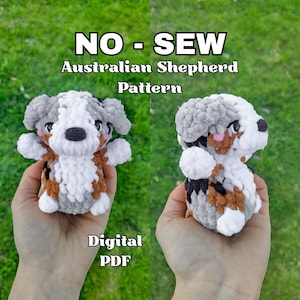 NO-SEW Australian Shepherd Dog Crochet Pattern, Dog Crochet Pattern, No Sew Dog Amigurumi Pattern, PDF Amigurumi Crochet Pattern