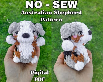 NO SEW Australian Shepherd Crochet Pattern, Dog Animal Plushie PDF, Amigurumi Beginner Crochet Pattern, Cute Dog Toy, Dog Pattern