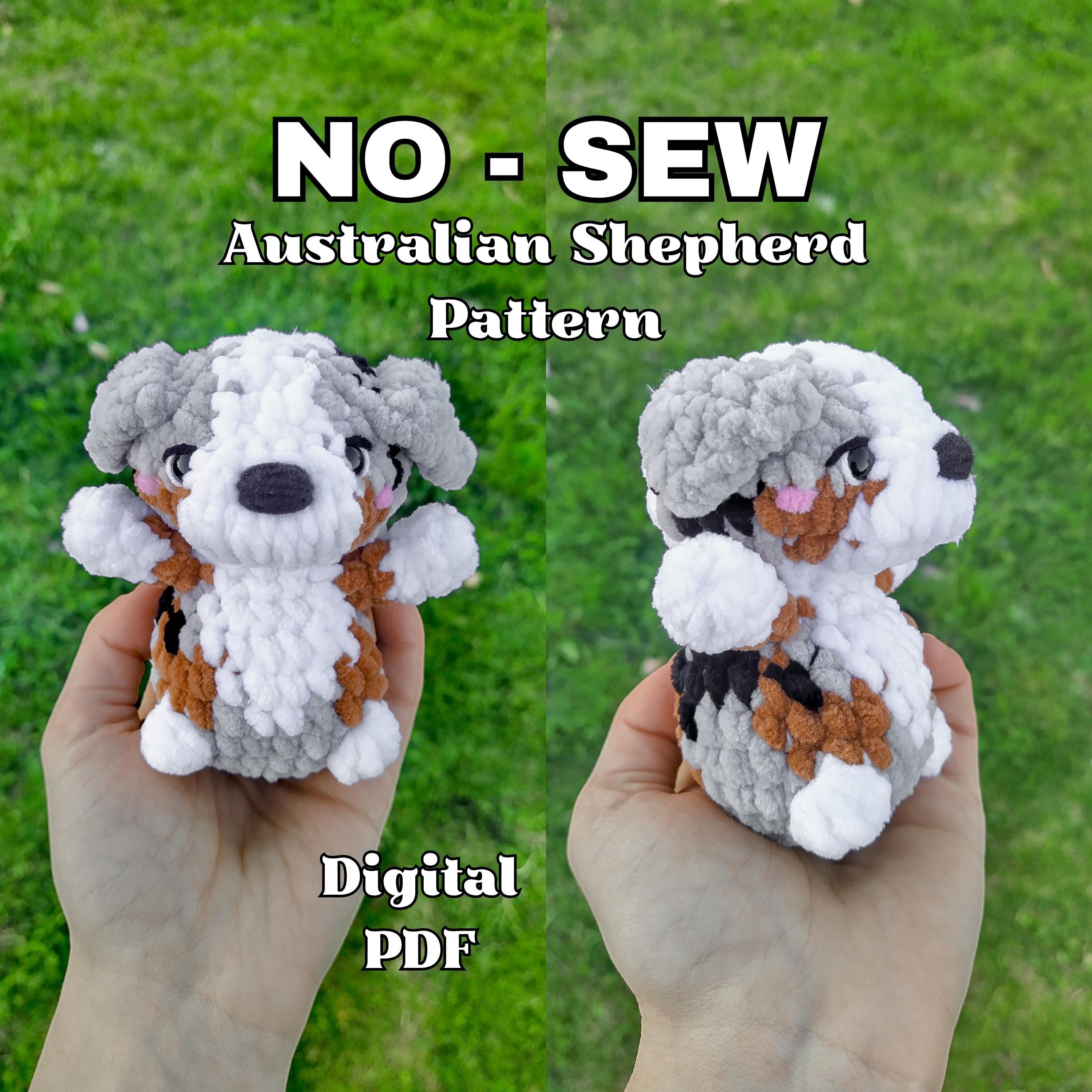 NO SEW Australian Shepherd Crochet Pattern, Dog Animal Plushie PDF
