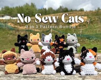 9 NO-SEW Katze Häkelanleitung Bundle, Katze Tier Plushie PDF, Amigurumi Anfänger Häkelanleitung, süßes Katzenspielzeug