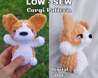 LOW SEW Corgi Crochet Pattern, Dog Animal Plushie PDF, Amigurumi Beginner Crochet Pattern, Cute Dog Toy, Dog Pattern