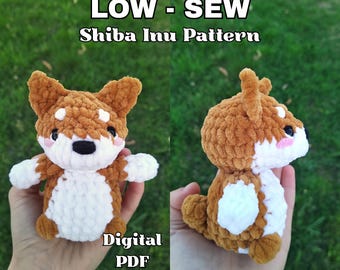 LOW SEW Shiba Inu Crochet Pattern, Dog Animal Plushie PDF, Amigurumi Beginner Crochet Pattern, Cute Dog Toy, Dog Pattern