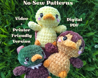 3 NO-SEW Duck Crochet Pattern Bundle, Duck Animal Plushie PDF, Duckling Amigurumi Beginner Crochet Pattern, Cute Duck Toy, Mallard Pattern