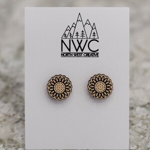 Wooden Sunflower Earrings | Wood Laser Engraved and Cut Earrings | Maple Wood Earrings | Stylized Sunflower | Flower Earring| Floral Earring