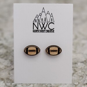 Football Earrings | Wood Laser Engraved and Cut Earrings | Maple Wood Earrings