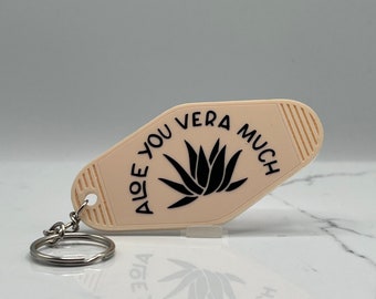 Aloe You Very Much Key Tag, Hotel Key Chain, Retro Hotel Keychain, Acrylic, Permanent Vinyl Appliqued