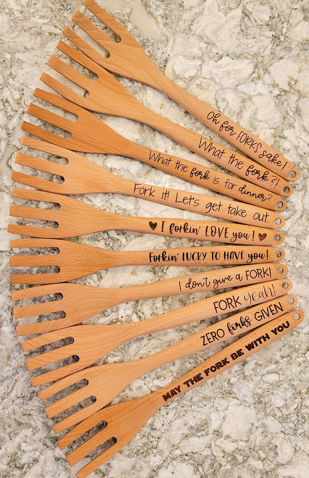 Engraved Wooden Forks With a Variety of Fun, Punny, Snarky, Creative