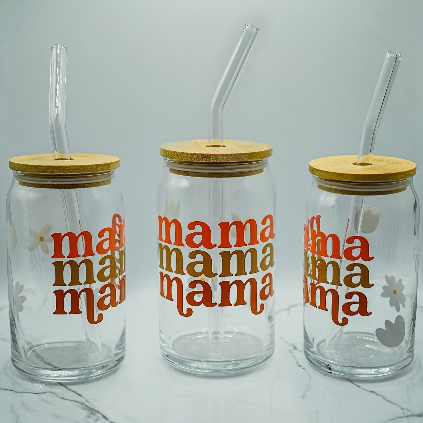 Custom Grandma Coffee Glass Cup With Bamboo Lid and Glass Straw