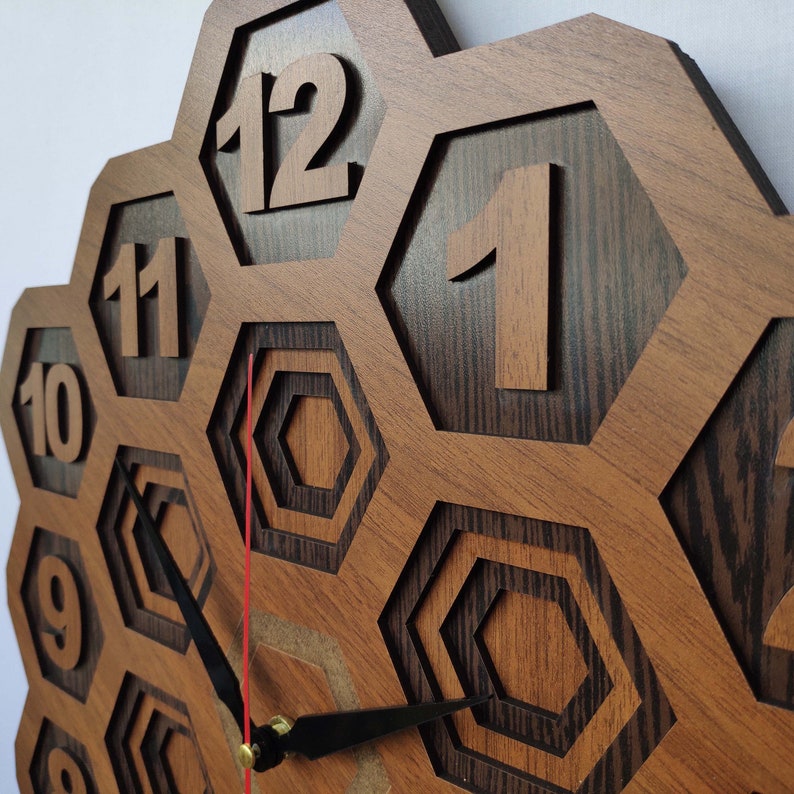 Wooden Wall Clock Modern Wall Clock Hexagonal Design Etsy