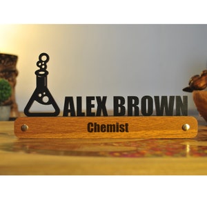 Desk Name Plate for Chemist, Name plate for desk, Custom Design Desk Name Plate, Desk name plate wood