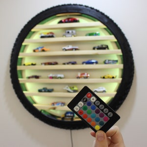 Handmade Tire Toy Car Display: RGB LED Wall Art Garage