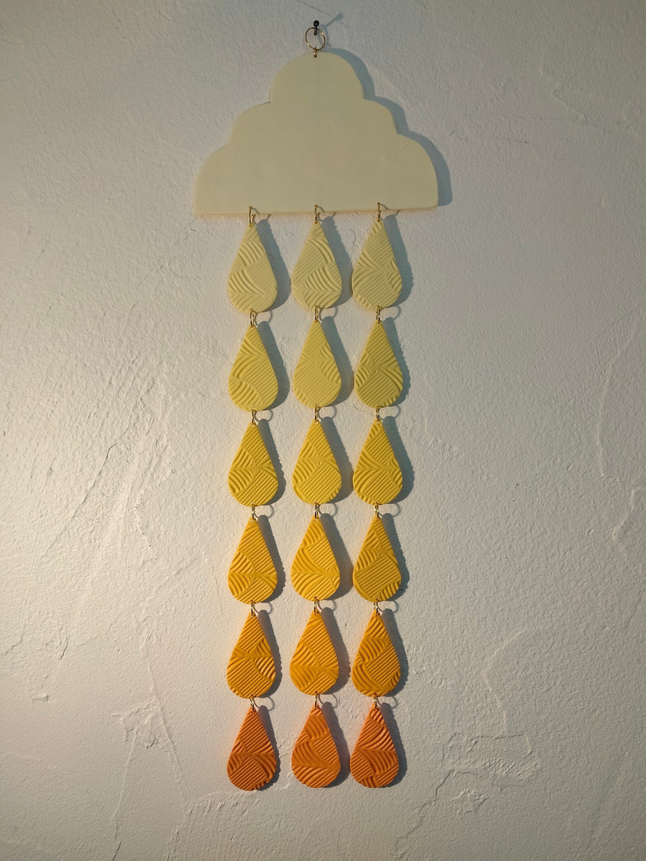 Décoration Murale, Suspension, Nuage et Pluie Colorée, Gouttes avec Texture, Accroche Anneau Un Clou