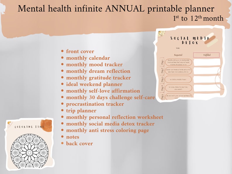 Mental Health Planner Printable PDF Infinitive Annual Journal - Etsy