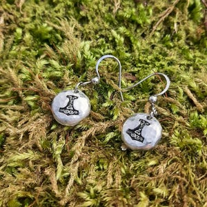 Mjolnir Earrings | Thor&#39;s Hammer Earrings - Stainless Steel Hooks | Cast and Hammered Pewter