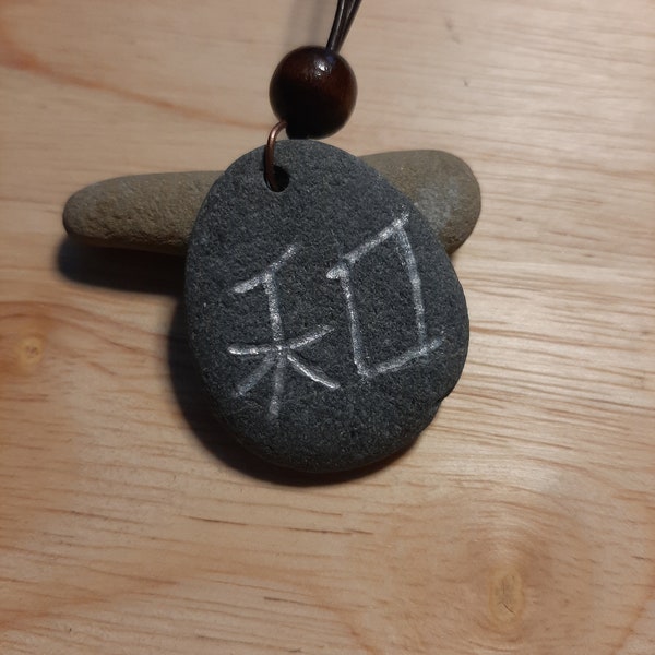 Carved Peace Kanji Stone Necklace - Wa - Peace, Harmony