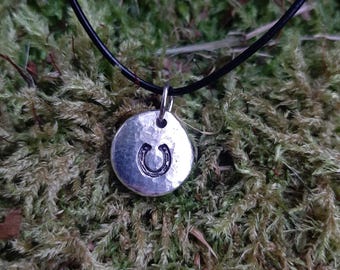 Horseshoe Pendant Necklace - Cast and hammered pewter - Small