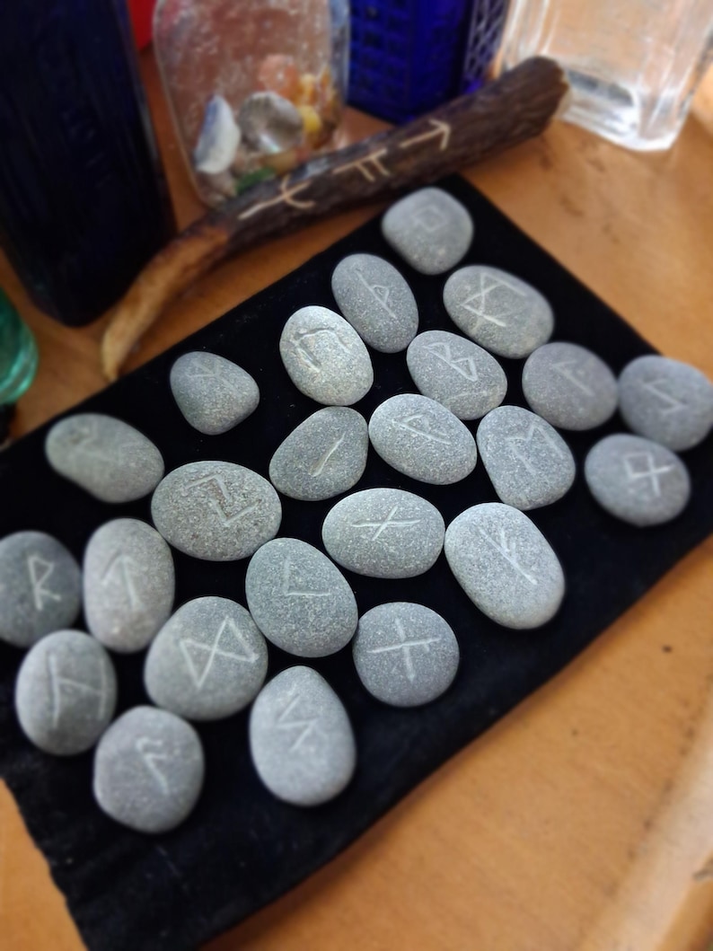 Carved Stone Rune Set - Rune casting, pagan, wiccan, magic, viking image 1