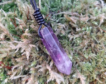 Amethyst Anhänger Halskette, Lederband | Amethyst Spitze, gebohrt