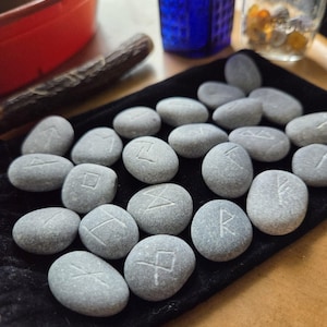 Carved Stone Rune Set - Rune casting, pagan, wiccan, magic, viking image 3
