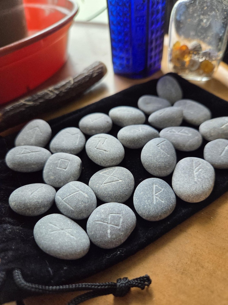 Carved Stone Rune Set - Rune casting, pagan, wiccan, magic, viking image 3
