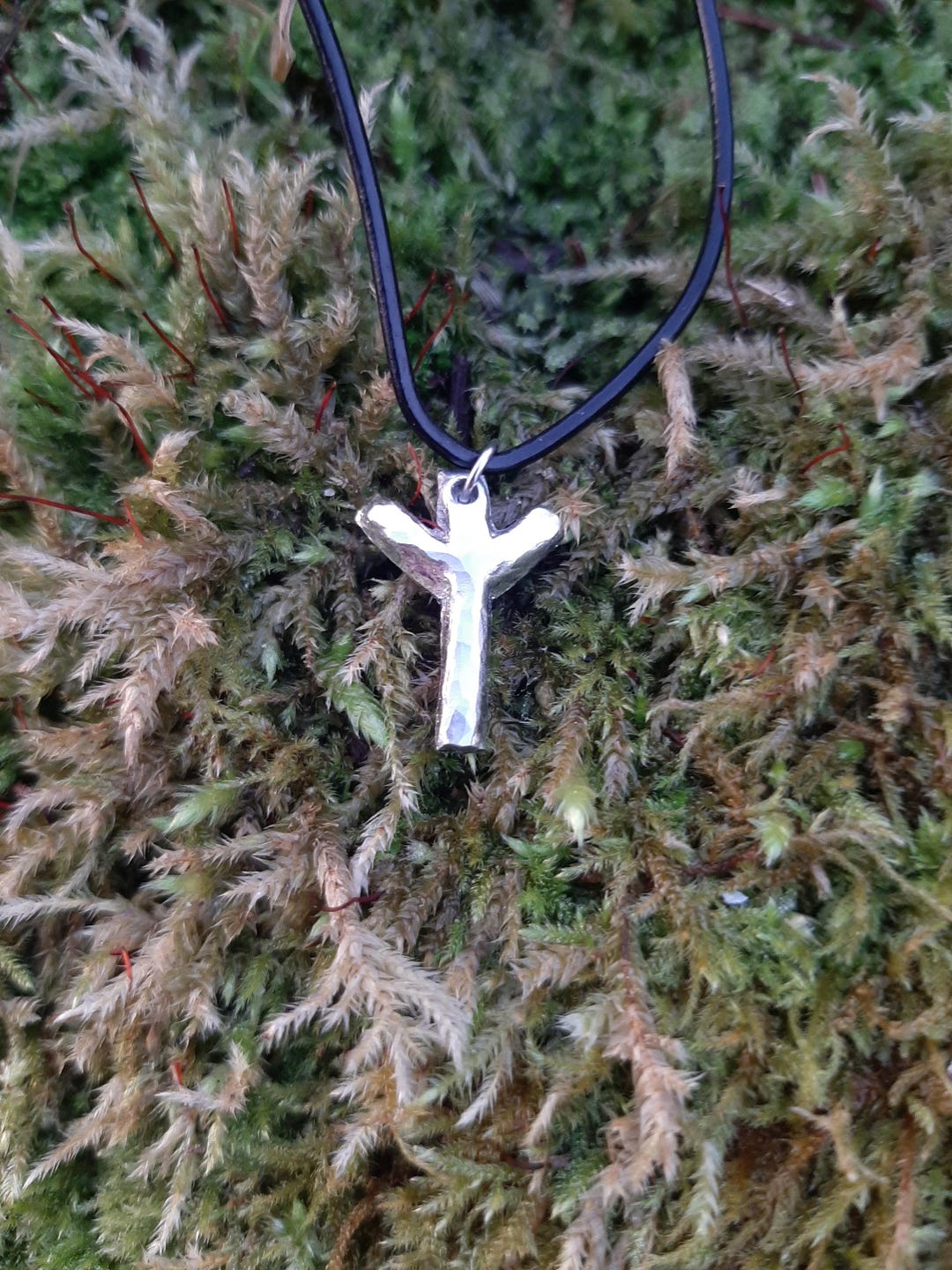Protection Rune Necklace Viking Rune Necklace - Cast and Hammered Pewter - Algiz Rune ...