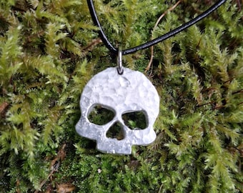 Skull Pendant Necklace - Cast and Hammered Pewter