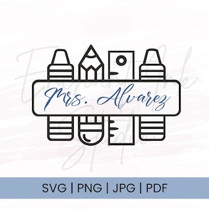 Quadro de nome de lápis Svg | Etiqueta de nome do professor de lápis | Lápis Svg | Png Pdf Jpg | Monograma de lápis | SVG escolar