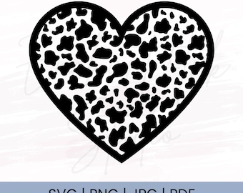 Black Heart With Cow Pattern Vinyl Decal - 6x5 Inch Removable Sticker