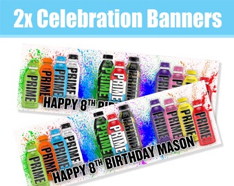 Personalised Prime Banners Birthday / Celebration  - Any Name & Age x 2