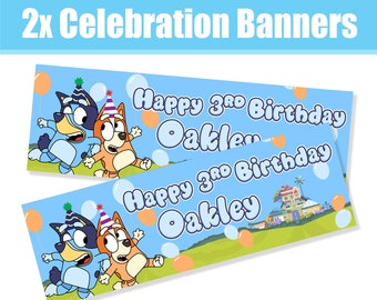 Personalised Blue Dog Birthday/Celebration Banners - Any Name & Age - Unofficial