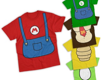 Mario Themed Kids T-Shirt Characters Gift for Boys Birthday or Christmas