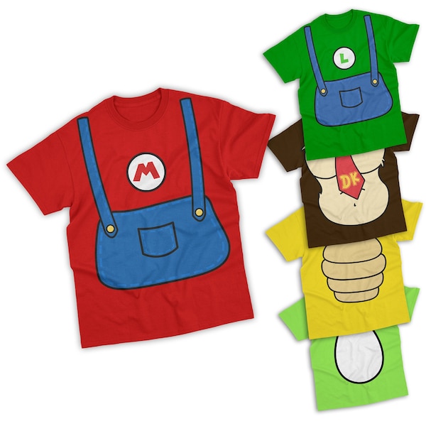 Mario Themed Kids T-Shirt Characters Gift for Boys Birthday or Christmas