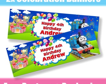 x2 Personalised Thomas Train Birthday/Celebration Banners - Any Name & Age
