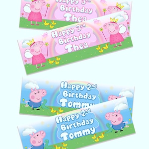 2x Personalised Pig George,Pepper Birthday Banners