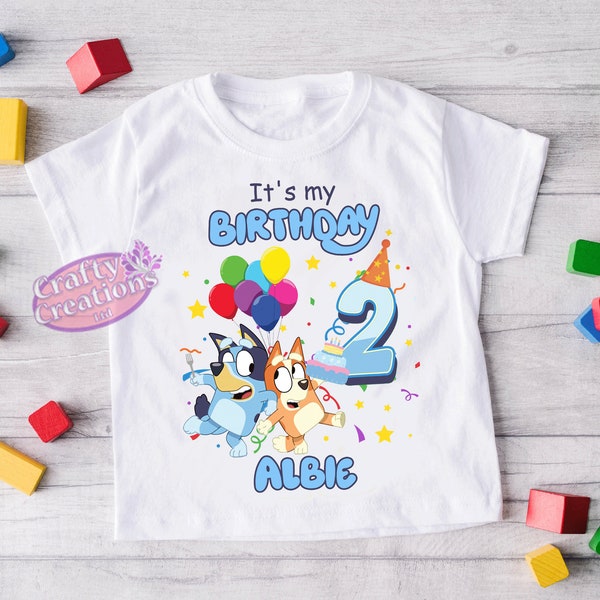 Personalised Bluey Dog& Friend Birthday Celebration T-shirt Boy or Girl