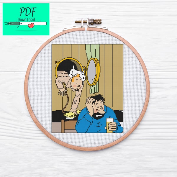 Tintin Cross Stitch Pattern, Tintin Adventures Cross stitch Pattern, INSTANT DOWNLOAD, Pdf Pattern, Home Decor