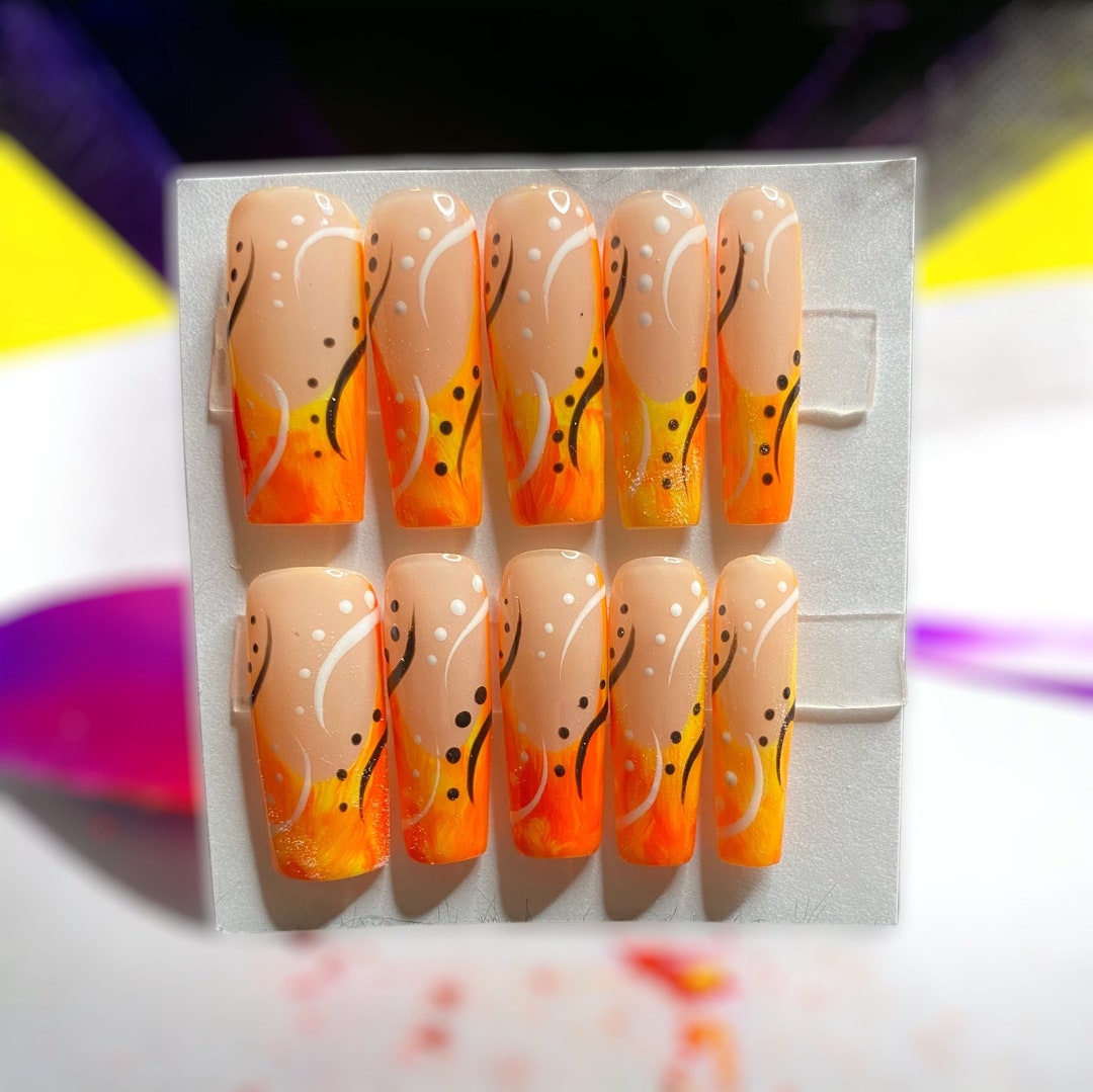 Retro Neon Orange Press on Nails - Etsy