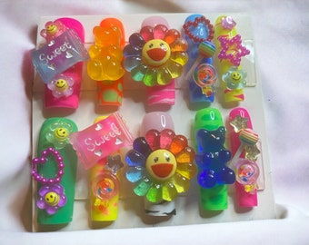 Bright and colorful rainbow y2k press on nail set