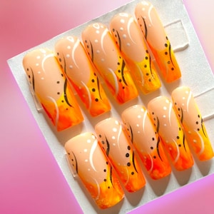 Retro Neon Orange Press On Nails