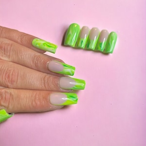 Neon green FRENCH swirl Press On Nails