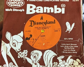 VINTAGE Walt Disney's story of BAMBI 1972 7" (Four Complete Songs) Rare