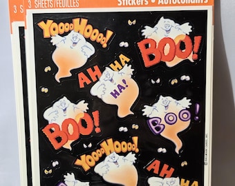 Vintage 1980s Halloween Hallmark Stickers: Ghost Theme, Sealed Pack of 3
