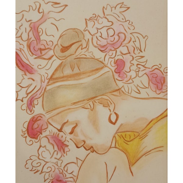 Dessin aux PASTELS sur papier fantaisie esprit zen pièce originale : MATIN ZEN