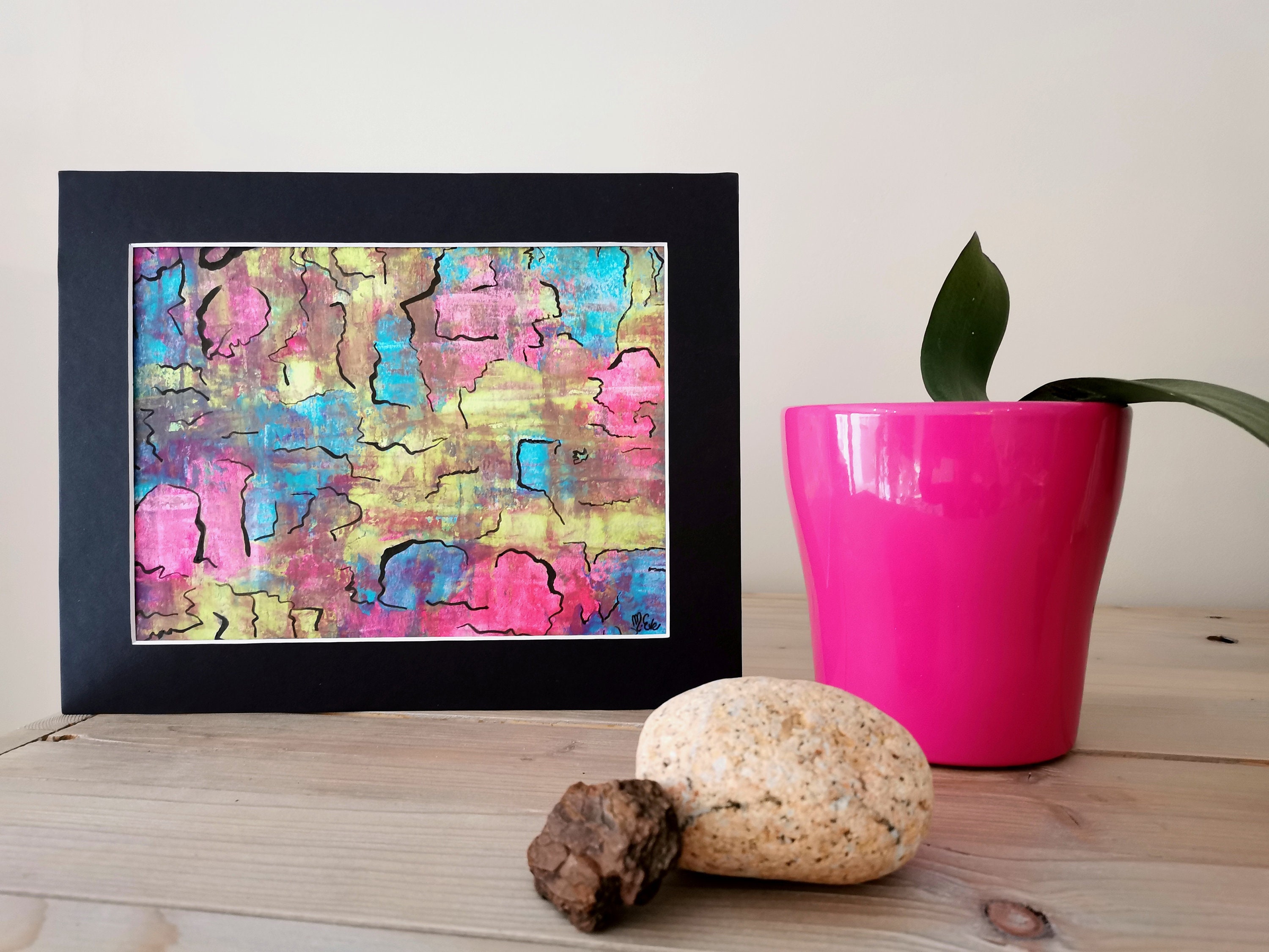 Peinture Œuvre Originale, Acrylique & Encre, Pré Encadrée en 24x30, Faille #1